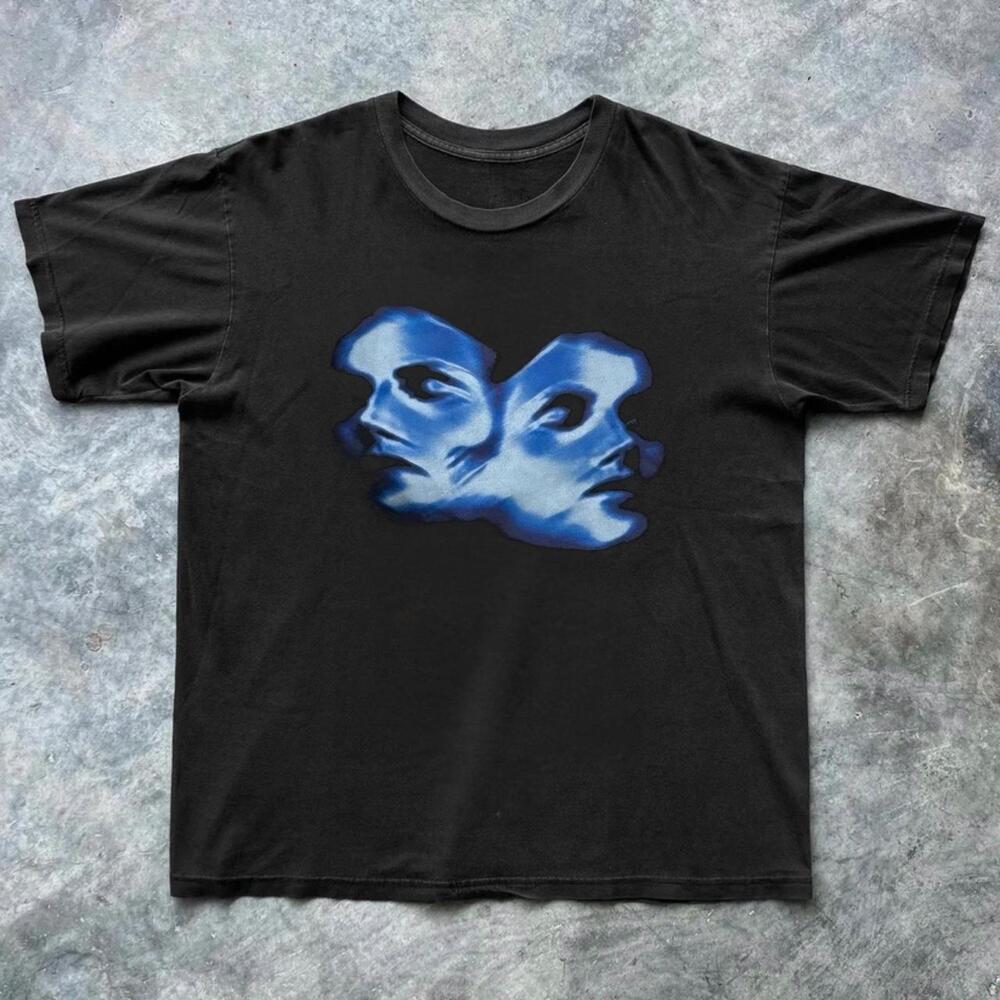 Black Graphic Tee With Blue Face Design